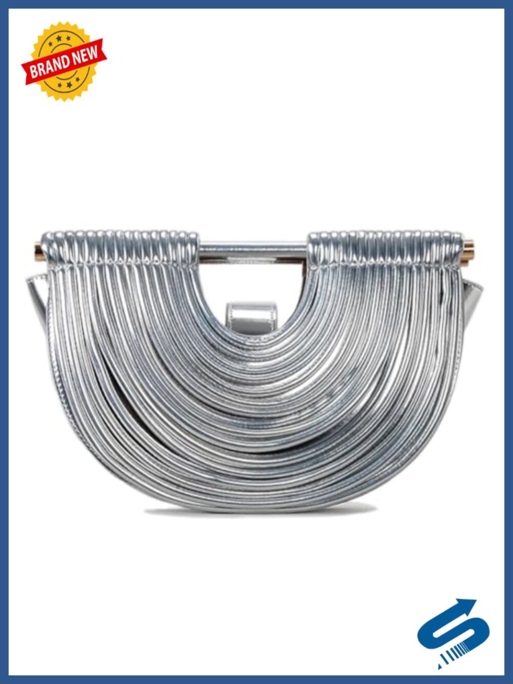 Woven Half Round Clutch Evening Bag PU Leather Formal Wedding Party Purse